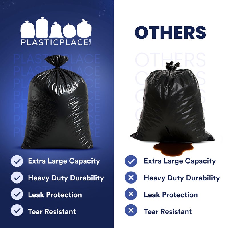Plasticplace 95-96 Gallon Heavy Duty Black Trash Bags - Contractor Grade, Extra Large Garbage Bags for Construction & Outdoor Trash Cans, 1.2 Mil Thick, 61â€ x 68â€ (15 Count Roll) - Image 5